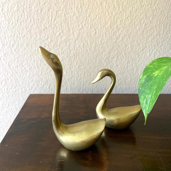 Vintage Brass Swan Set of 2